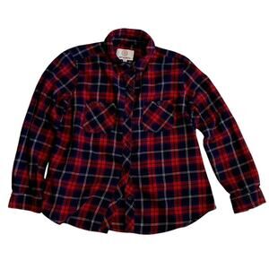 Flannel Shirt Women Large Red Blue Plaid 44 North Relaxed Fit Pockets